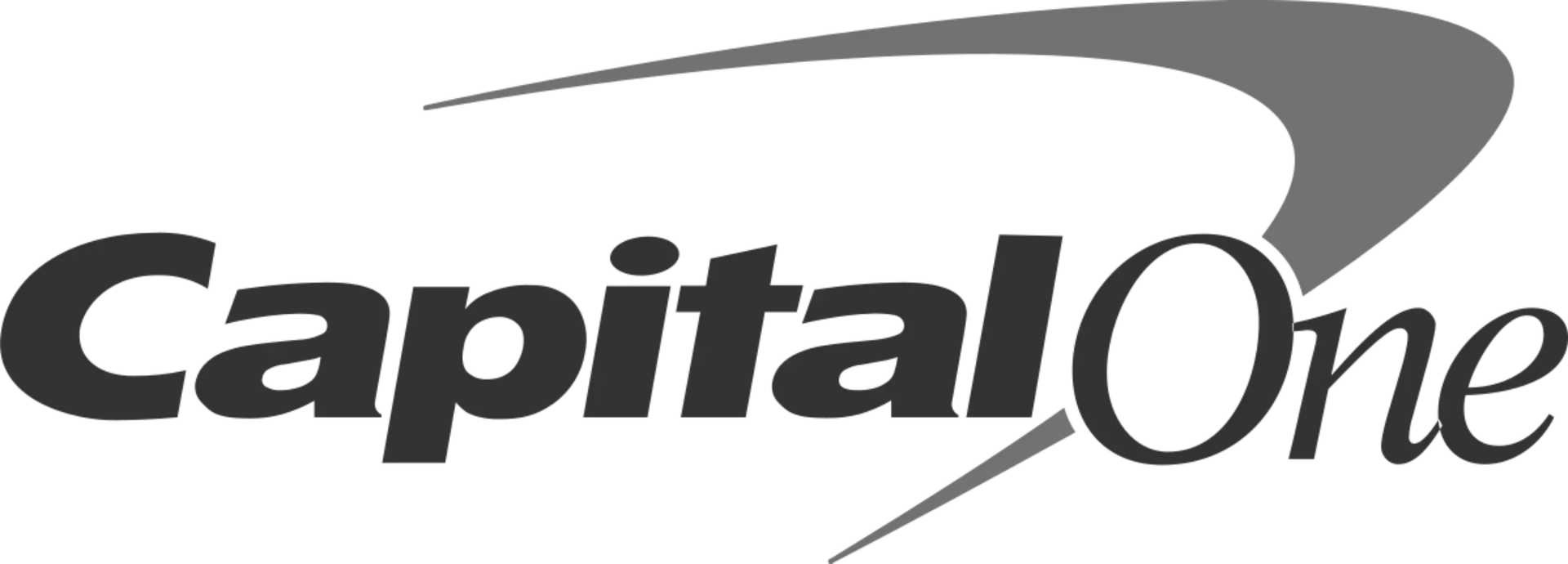 Capital One brand logo with a sweeping arc over bold letters