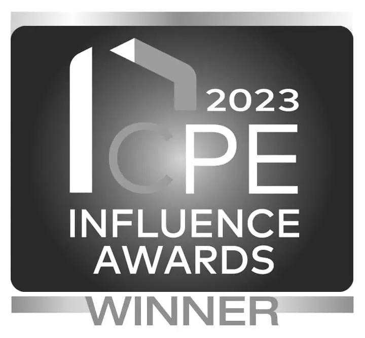 2023 Influence Awards winner badge on a dark rounded square with bold INFLUENCE AWARDS text and WINNER at the bottom.