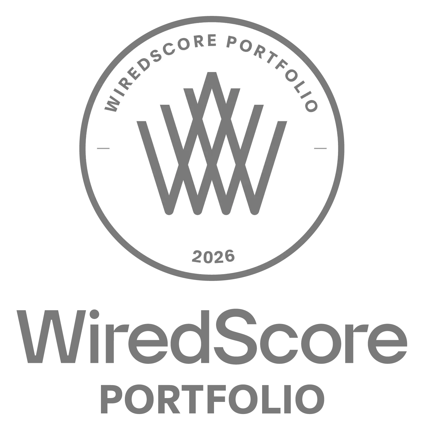 WiredScore Portfolio seal with a geometric W inside a circle, the year 2026, and the 'WiredScore Portfolio' label.