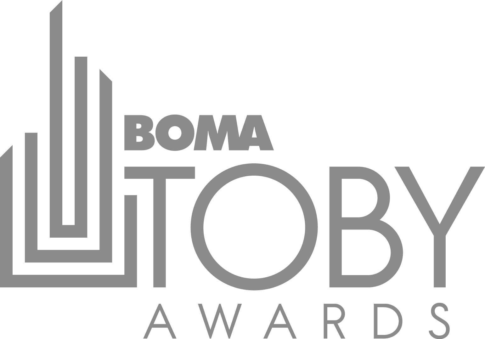 BOMA TOBY Awards logo with geometric tower motif on black background.