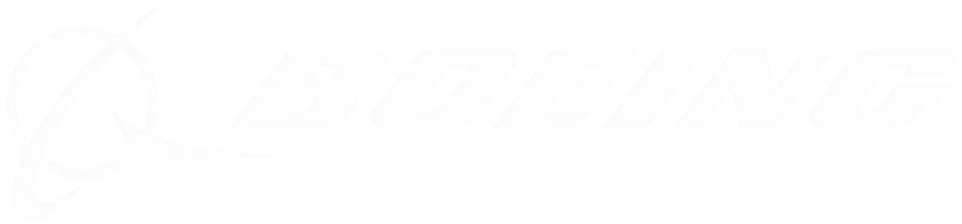 Boeing logo featuring the orbiting ring symbol and bold white wordmark on a black background